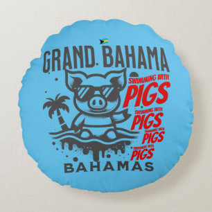Bahamas Souvenir Gift : Grand Bahama Swimming Pigs Round Cushion