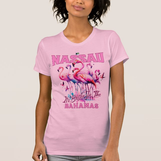 Bahamas Souvenir Gift : Nassau Bahamas Flamingo T-Shirt (Front)