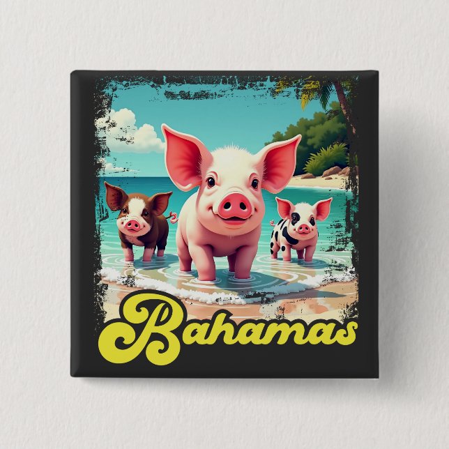 Bahamas Swimming Pigs - Exuma Pig Beach Adventure 15 Cm Square Badge (Front)
