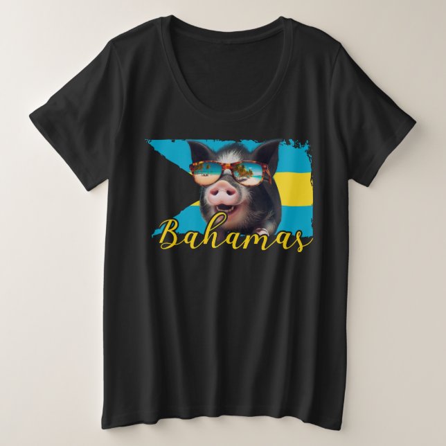 Bahamas Swimming Pigs - Exuma Pig Beach Adventure Plus Size T-Shirt (Design Front)