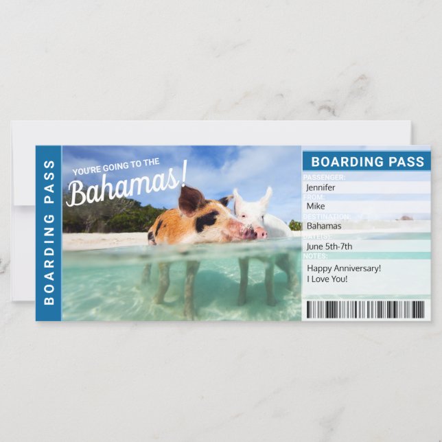 Bahamas Vacation Gift Boarding Pass Ticket (Front)