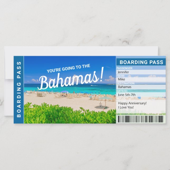 Bahamas Vacation Travel Gift Ticket (Front)