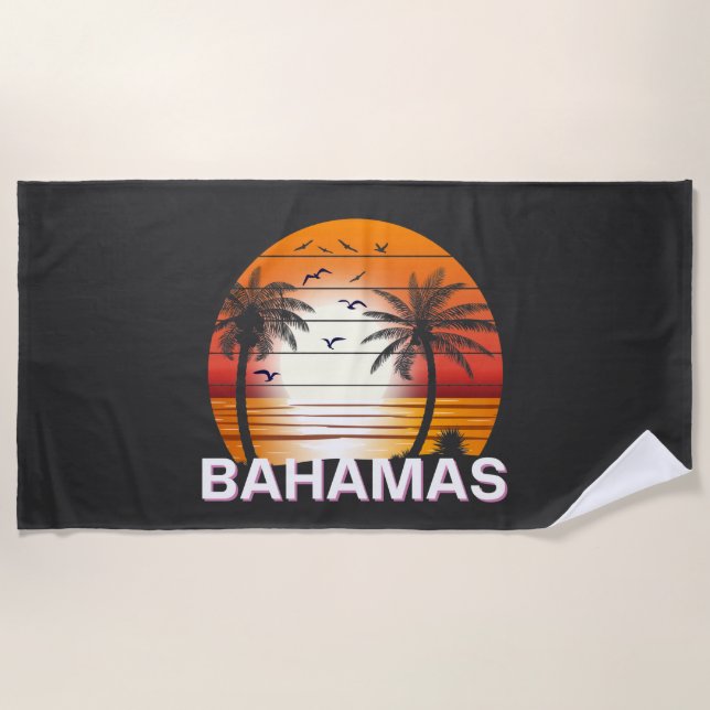 Bahamas Vintage Palm Trees Summer Beach Beach Towel (Front)