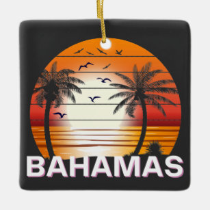 Bahamas Vintage Palm Trees Summer Beach Ceramic Ornament