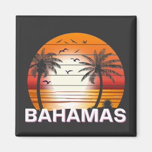 Bahamas Vintage Palm Trees Summer Beach Magnet