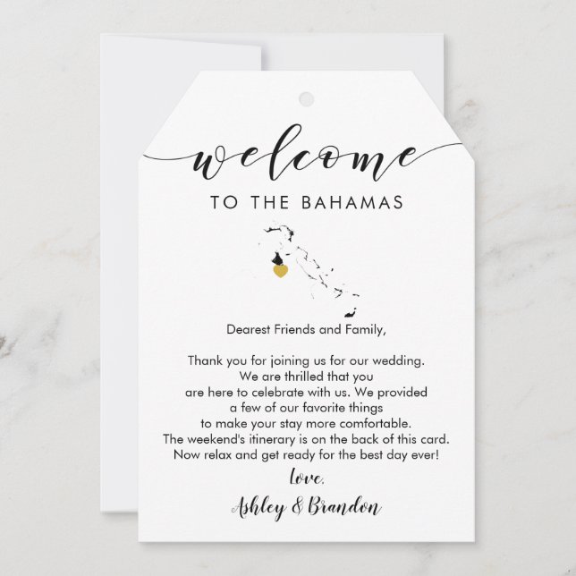 Bahamas Wedding Welcome Tag, Letter Itinerary (Front)