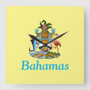 Bahamas with Coat of Arms (Caribbean Paradise) Square Wall Clock