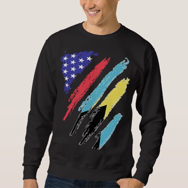 Bahamian American Patriot Grown Heart Flag Stripes Sweatshirt (Front)