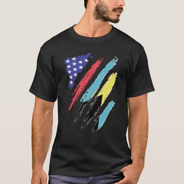 Bahamian American Patriot Grown Heart Flag Stripes T-Shirt (Front)