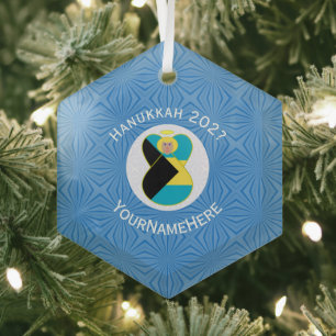 Bahamian Flag Angel Hanukkah Blonde Glass Tree Decoration