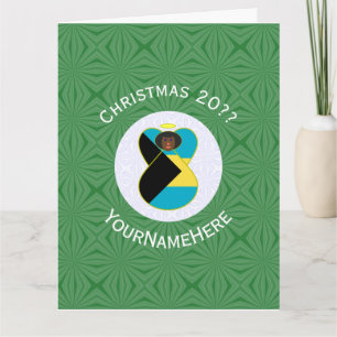 Bahamian Flag Black Angel Christmas Personalised Card