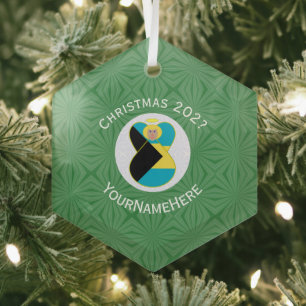 Bahamian Flag Blonde Angel Christmas Name Year  Glass Tree Decoration