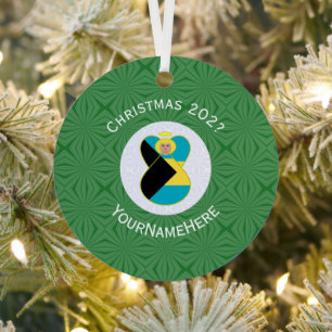 Bahamian Flag Blonde Angel Christmas Name Year  Metal Tree Decoration