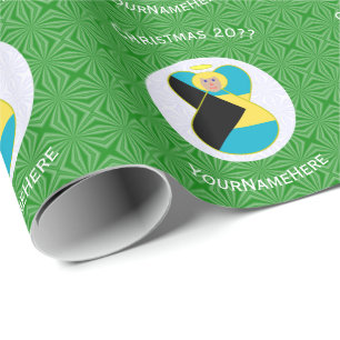 Bahamian Flag Christmas Angel Personalised Gift  Wrapping Paper