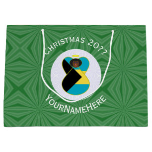 Bahamian Flag Christmas Black Angel Personalise Large Gift Bag