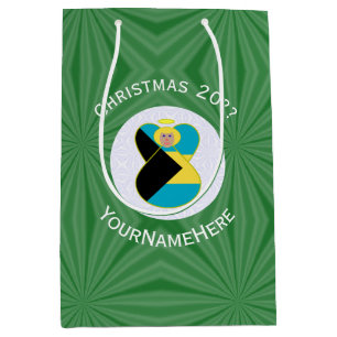 Bahamian Flag Christmas Blonde Angel Personalised Medium Gift Bag