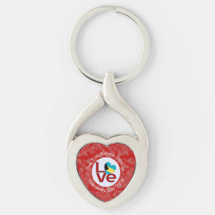 Bahamian Flag Heart LOVE Red Personalised Text Key Ring