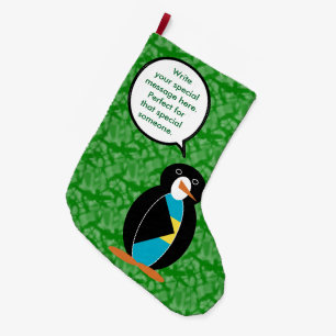 Bahamian Flag Holiday Ms. Penguin Talking Large Christmas Stocking