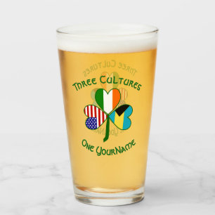 Bahamian Irish American Flags Shamrock Personalise Glass