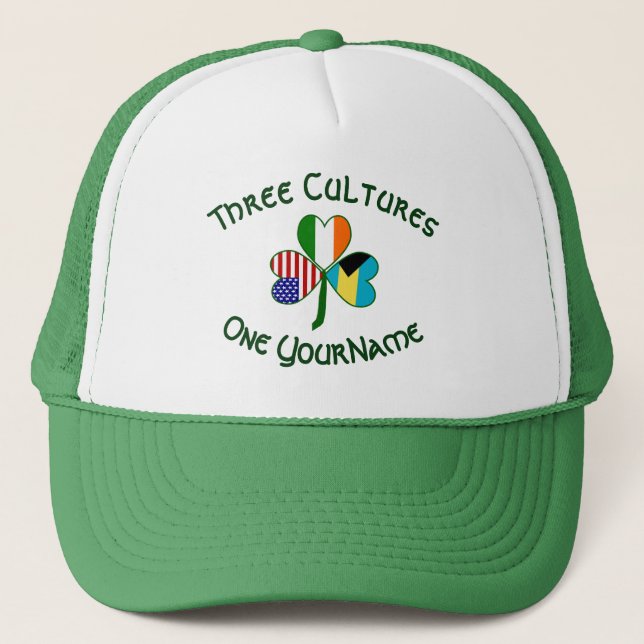 Bahamian Irish American Shamrock Personalise Trucker Hat (Front)