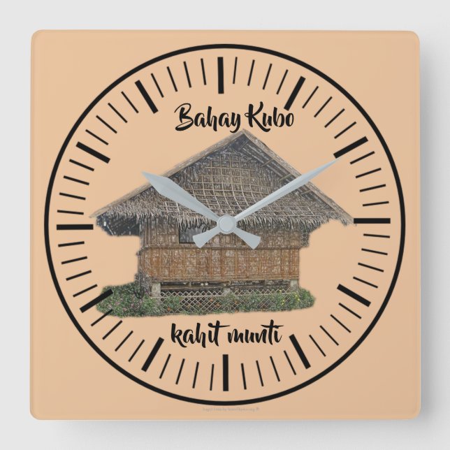 Bahay kubo kahit munti "natural bahay kubo colour" square wall clock (Front)
