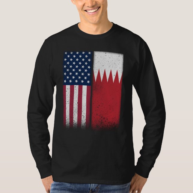 Bahrain Bahraini American Flags Proud USA Bahrain T-Shirt (Front)