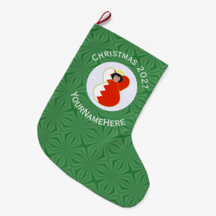 Bahrain Flag Angel Christmas Personalised  Large Christmas Stocking