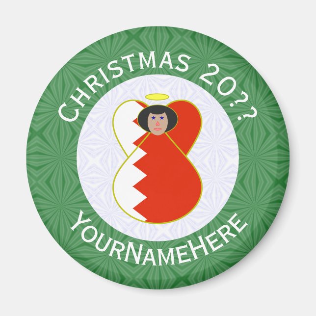 Bahrain Flag Angel Christmas Personalised  Magnet (Front)