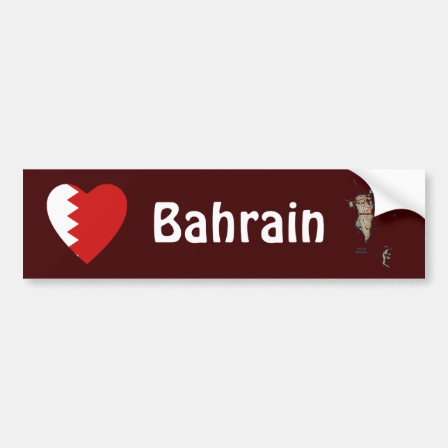 Bahrain Flag Heart + Map Bumper Sticker (Front)