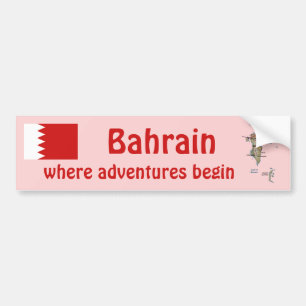 Bahrain Flag + Map Bumper Sticker