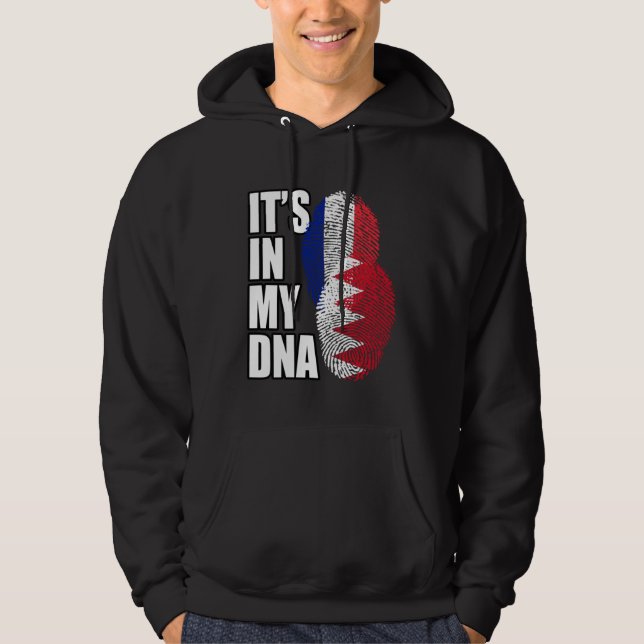 Bahraini And French Mix DNA Flag Heritage Hoodie (Front)
