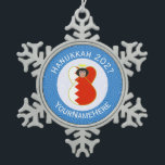 Bahraini Angel Hanukkah Flag Personalised Snowflake Pewter Christmas Ornament<br><div class="desc">Hanukkah decor snowflake pewter ornament features an angel wearing the red and white flag of Bahrain. The Bahraini angel is found inside a white circle of squiggly squares. It is surrounded by blue squiggly squares to celebrate Hanukkah. Designed for families with multiple religions. You can add your own text or...</div>