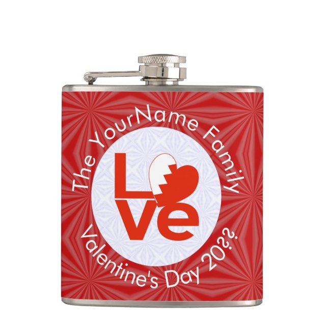 Bahraini Flag Heart LOVE Red Personalised Text  Hip Flask (Front)