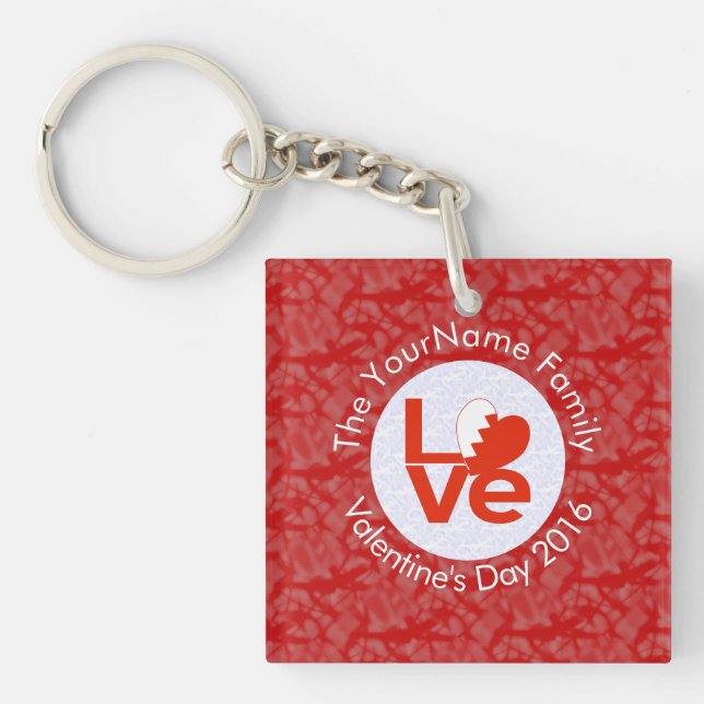 Bahraini Flag Heart LOVE Red Personalised Text  Key Ring (Front)