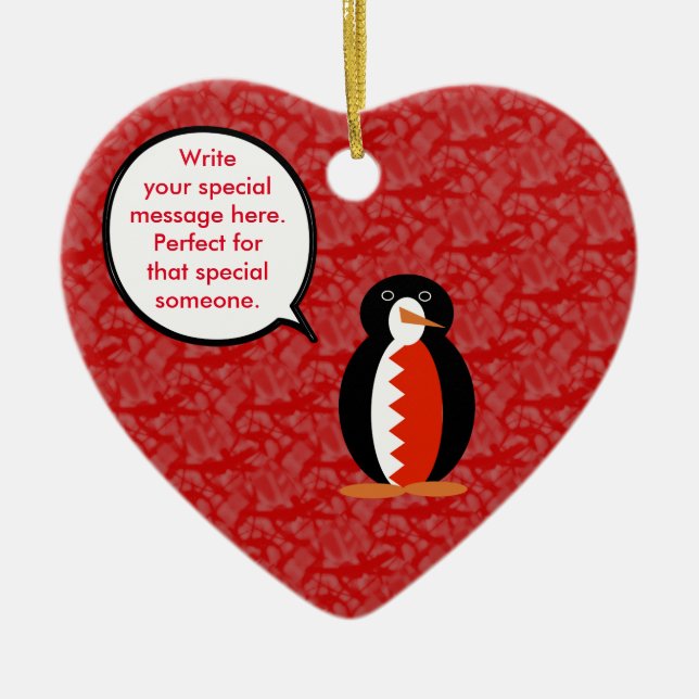 Bahraini Flag Holiday Ms. Penguin Talking Ceramic Tree Decoration (Front)