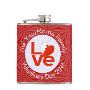 Bahraini Flag Red Letter LOVE Personalised  Hip Flask