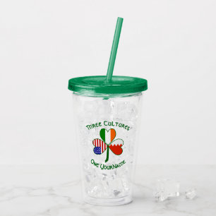Bahraini Irish American Flags Shamrock Personalise Acrylic Tumbler