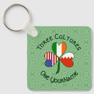 Bahraini Irish American Flags Shamrock Your Name Key Ring