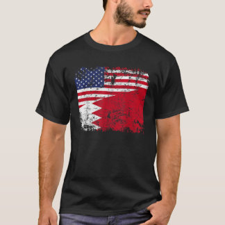 BAHRAINI ROOTS Half American Flag USA BAHRAIN FLAG T-Shirt