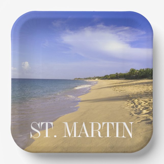 Baie Longue Long Bay Beach, St. Martin Paper Plate (Front)
