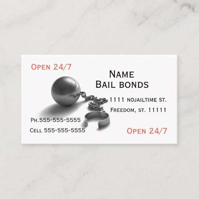 Bail bonds ball and chain business card (Front)
