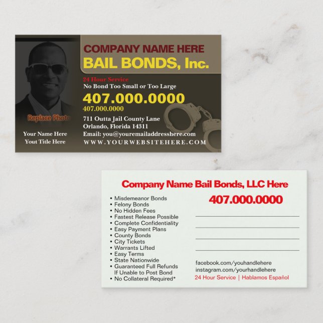 Bail Bonds Photo Customise Business Card Template (Front/Back)