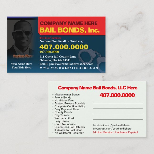 Bail Bonds Photo Customise Business Card Template (Front/Back)