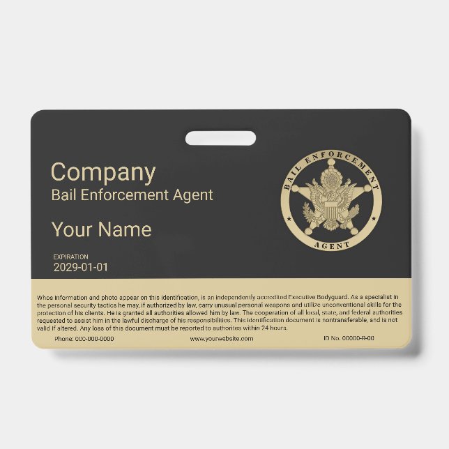 Bail Enforcement Agent Badge ID Badge (Front)