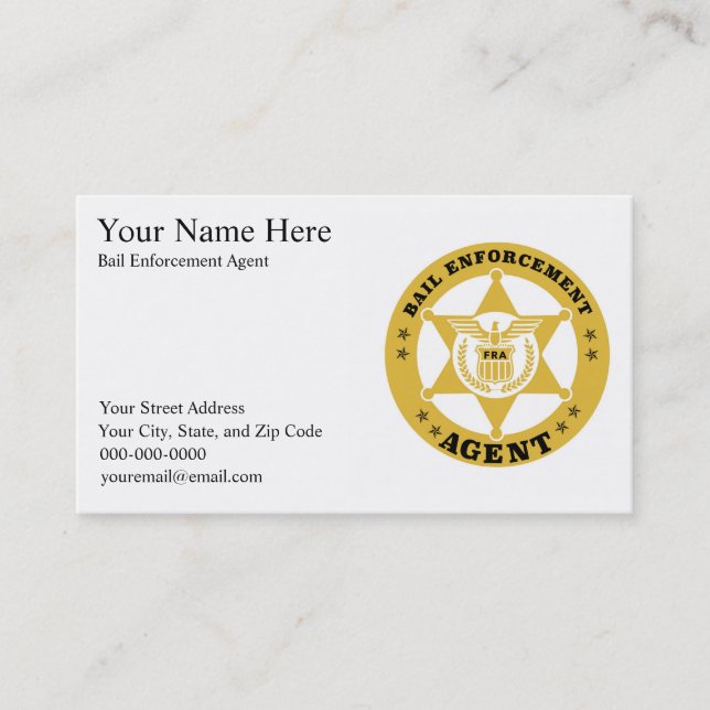 BAIL ENFORCEMENT AGENT Business card (Front)
