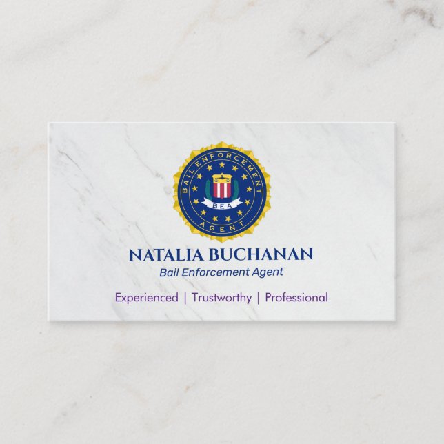 Bail Enforcement Agent | Elegant White Business Card (Front)