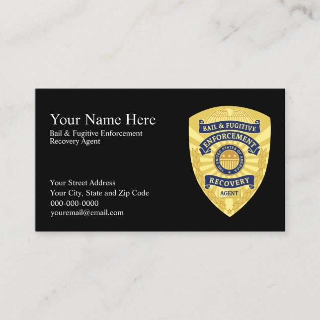 BAIL & FUGITIVE RECOVERY AGENT Business Cards (Front)