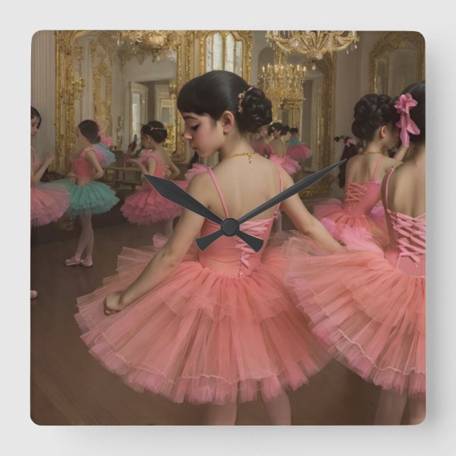 Bailarinas en una gran sala de estilo rocóco square wall clock (Front)