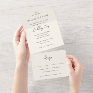 Bailee Cream Modern Wedding All In One Invitation