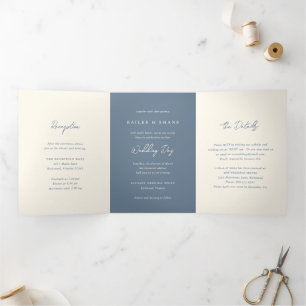 Bailee Dusty Blue Modern Wedding Tri-Fold Invitation